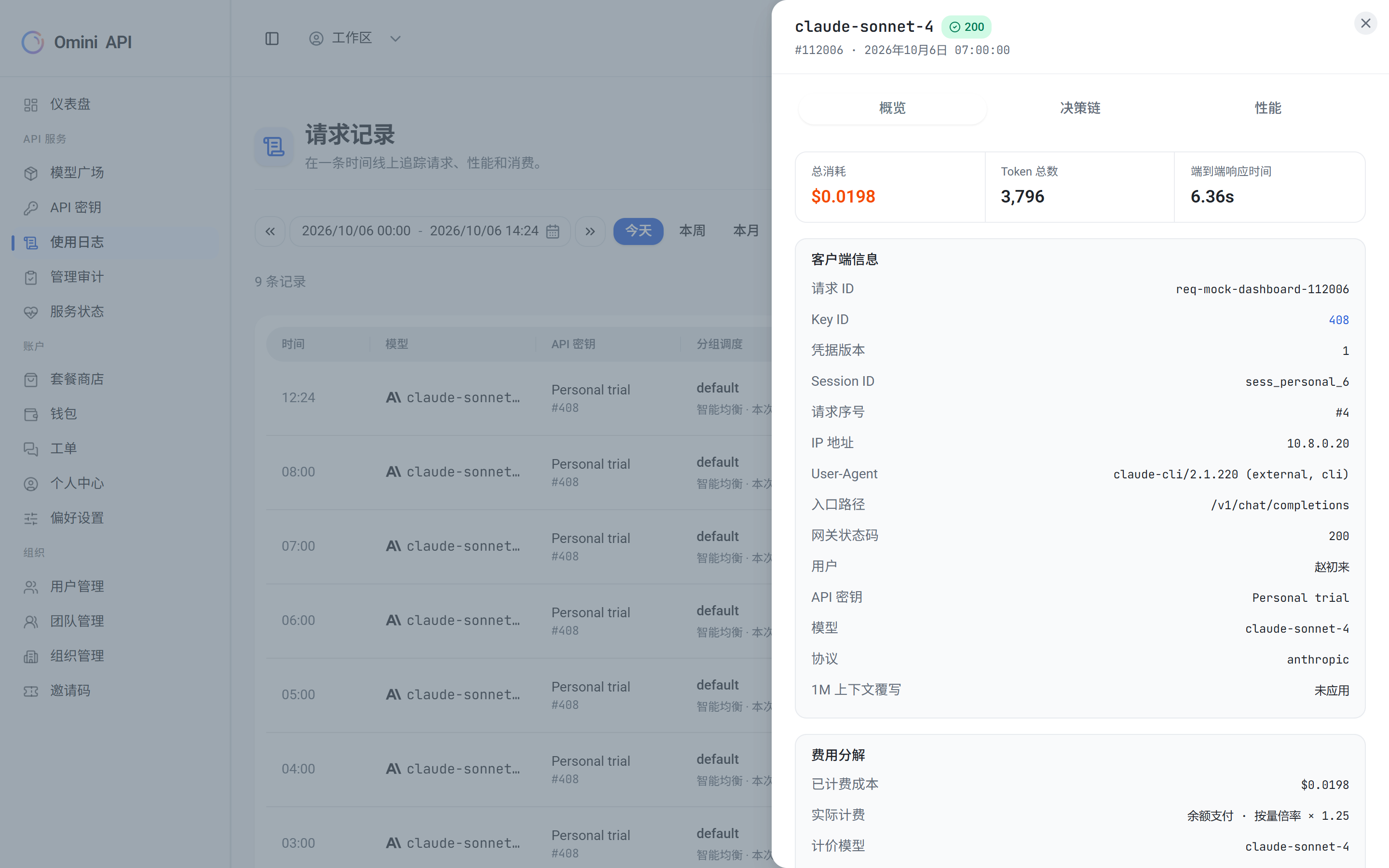 请求详情抽屉