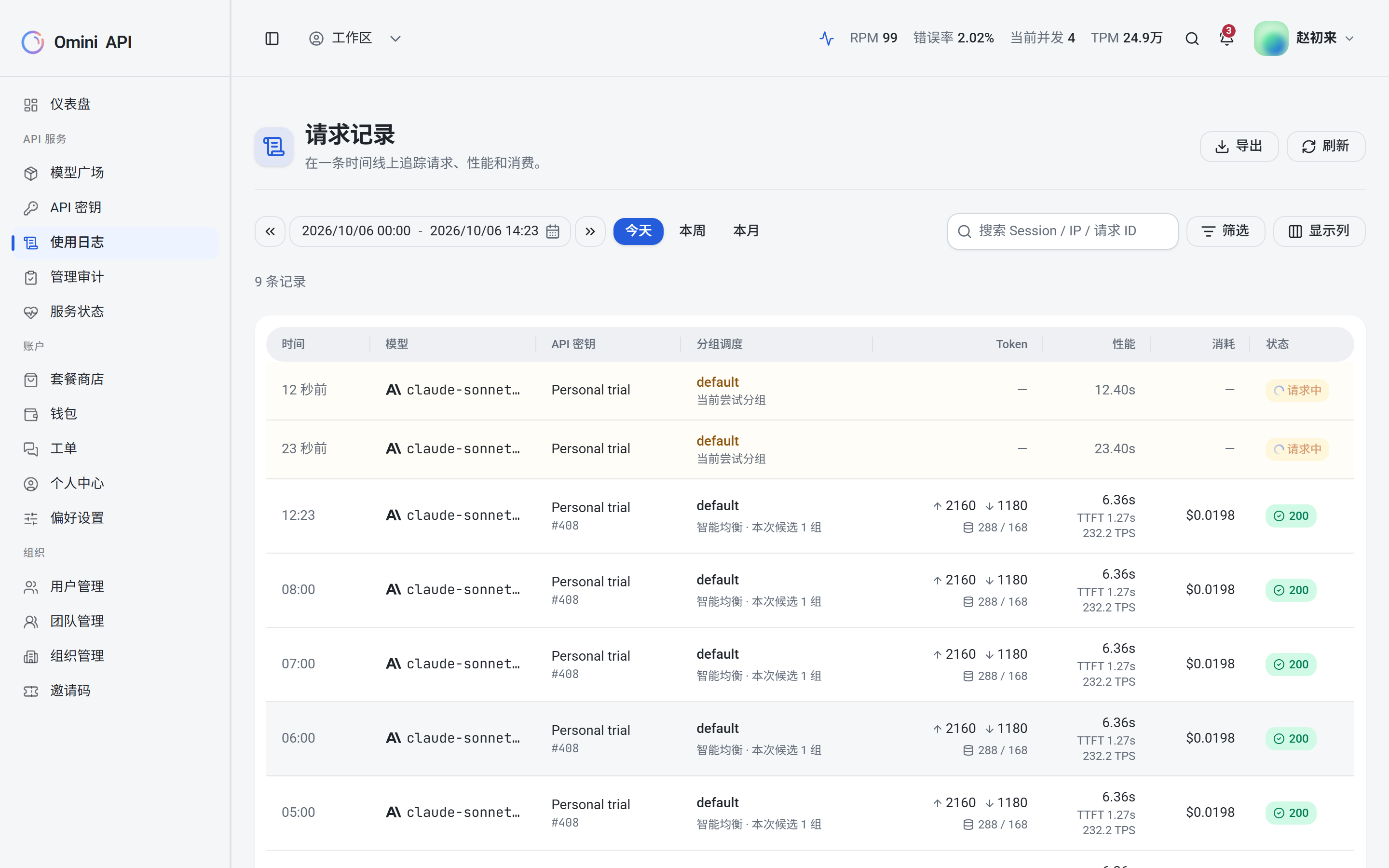 请求记录列表